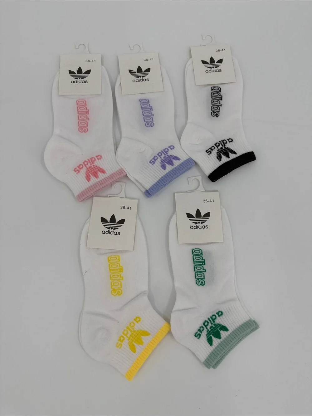 adidas  Low-Cut Socks - White with Colored Trim (5-Pack)
